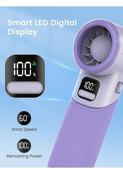 Elde Taşınabilir Turbo Fan [11H Standby] USB Şarj Edilebilir Kişisel Vantilatör, 5 Kademeli Katlanabilir Vantilatör, Taşınabilir Mini El Fanı, Pil Göstergesi, Masa/dış Mekan/hediye Mor fırsatları
