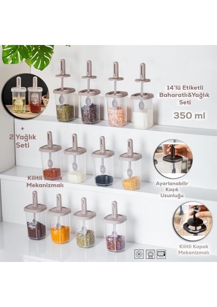 1105 Kaydırmalı Kaşıklı Sızdırmaz Kapaklı Etiketli Yağdanlıklı 14'lü Seti Cappuccino modelleri