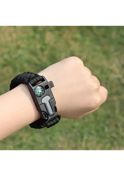 5'i 1 Arada Çok Fonksiyonlu Hayatta Kalma Bilekliği Pusula, Düdük, Çakmak Taşı ve Şemsiye I fırsatları