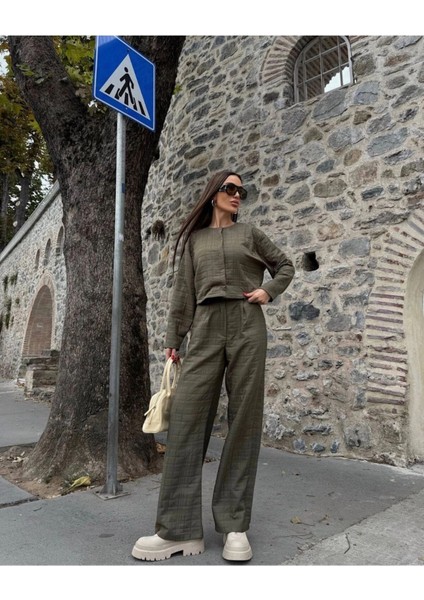 Kadın Kapitone Dokulu Oversize Ceket Pantolon Takım