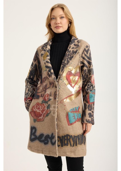 Gül+Kalpli Yazılı Kaşe Kaban