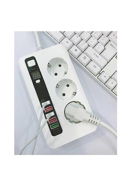 Üçlü Priz 5 USB Portlu Akıım Korumalı Yangına Dayanıklı 3000 W On/off Düğmeli 2 Metre Uzatma Kablolu 3'lü Priz modelleri