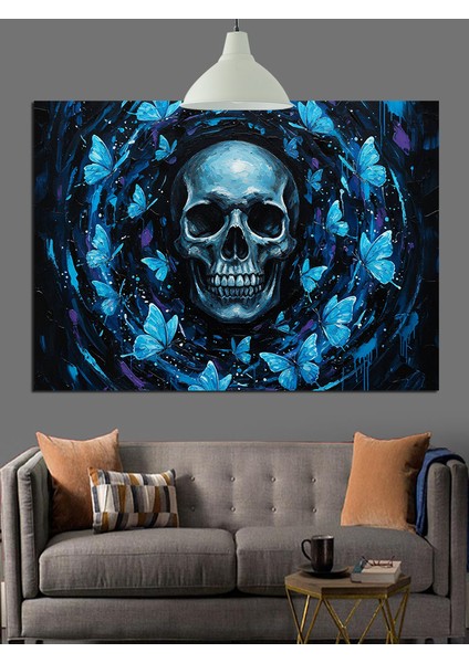 Mavi Kurukafa Detaylı Dekoratif Kanvas - Mdf Ahşap Tablo fiyatları