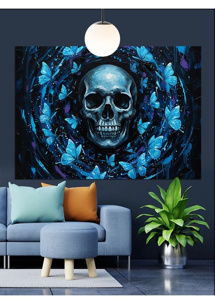 Mavi Kurukafa Detaylı Dekoratif Kanvas - Mdf Ahşap Tablo fırsatları