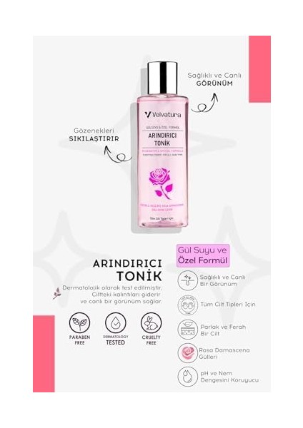 Gül Suyu Tonik Arındırıcı Aydınlatıcı ve Gözenek Sıkılaştırıcı Leke Karşıtı Tonik