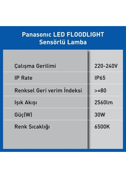 LED Projektör Sensorlü, Beyaz Işık 30W 2560LM 6500K fiyatları