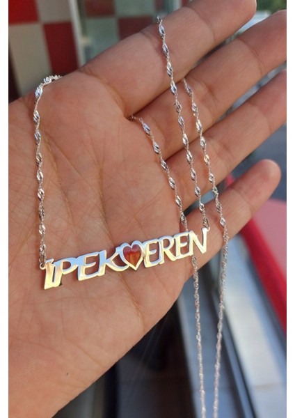 925 Ayar Gümüş 2 Isimli Kalpli Kolye