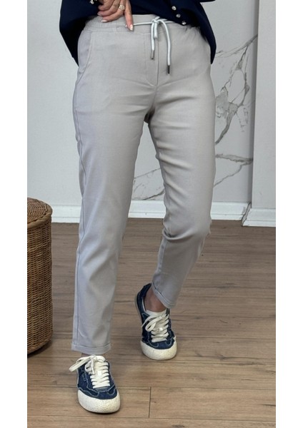 Kadın Full Likralı Beli Bağçıklı Süper Rahat Duble Paça Bilek Boy Üst Düzey Pantolon