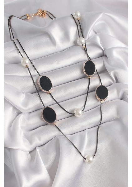 Bfs Pirinç Siyah Renk Zincir Inci Detaylı Çoklu Kadın Kolye fiyatları