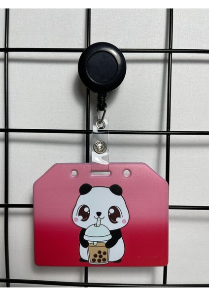 Panda Kırmızı Yan Yaka Kart Kılıfı