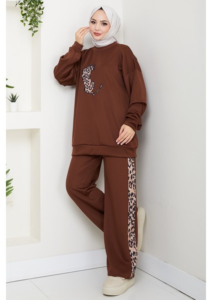 Kaplan Nakışlı Oysho Ikili Takım 1648 - Kahve