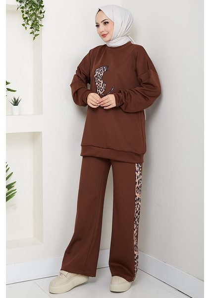 Kaplan Nakışlı Oysho Ikili Takım 1648 - Kahve modelleri