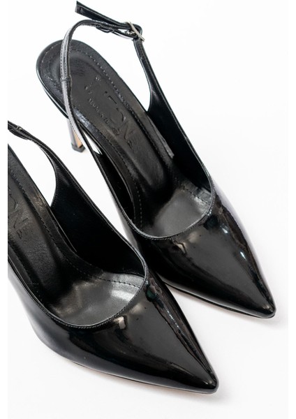 ST-1153 Siyah Rugan Günlük Arkası Açık 9 cm Topuklu Kadın Ayakkabı fiyatları