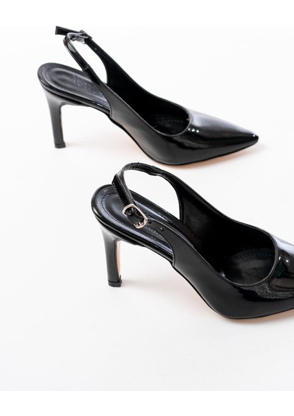 ST-1153 Siyah Rugan Günlük Arkası Açık 9 cm Topuklu Kadın Ayakkabı modelleri