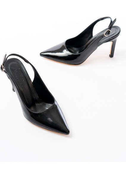 ST-1153 Siyah Rugan Günlük Arkası Açık 9 cm Topuklu Kadın Ayakkabı indirimleri