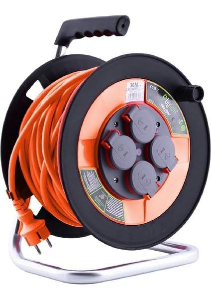 IP44 Plastik Makaralı Kapaklı 4 Prizli Uzatma Kablosu 3x2.5 mm 30 Metre Cca Kablo