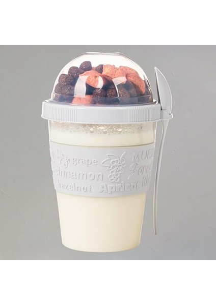 Take And Go Kaşıklı Hazneli Meyveli Yoğurt Kabı Piknik Iş Atıştırmalık Diyet Müsli Granola Süt Bardağı (Pembe) indirimleri