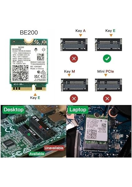 Wıfı 7 BE200 BE200NGW Wifi Kartı+ Yedek Parça Bt 5.4 802.11AX Tri-Band M.2 Ngff Kablosuz Ağ Adaptörü WIN10/11 Için modelleri