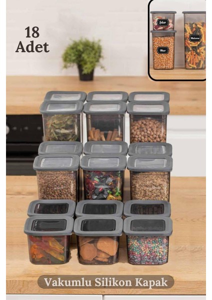 18'li Vakumlu Silikon Kapaklı Mega Erzak Saklama Kabı Seti - 6x(0.65 Lt - 1.3 Lt - 1,9 Lt)