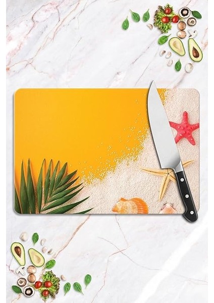 Turuncu Yaz Görünümlü | Cam Kesme Tahtası - Kesim Tablası | 20 x 30 cm modelleri