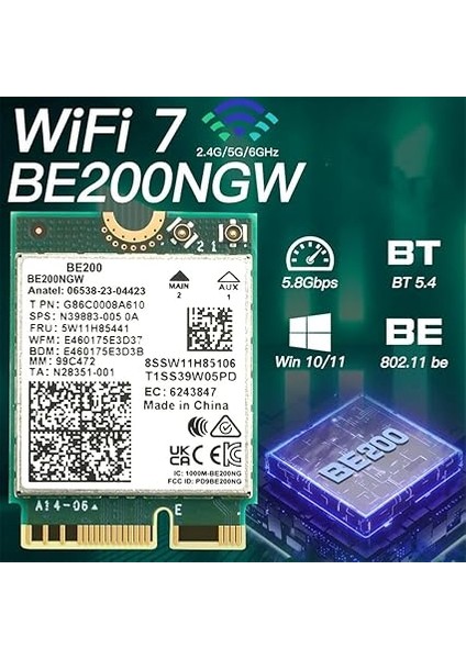 Wıfı 7 BE200 BE200NGW Wifi Kartı+ Yedek Parça Bt 5.4 802.11AX Tri-Band M.2 Ngff Kablosuz Ağ Adaptörü WIN10/11 Için indirimleri