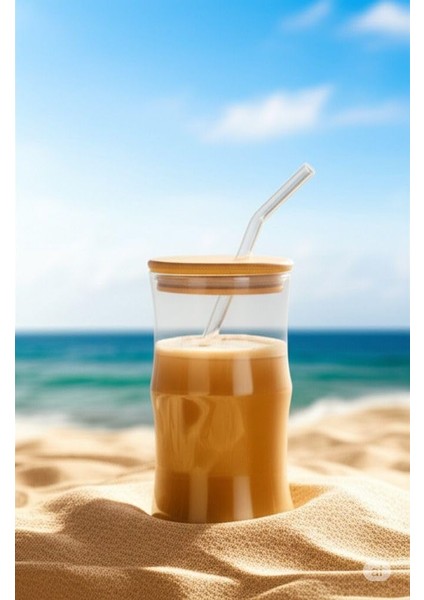 Bambu Kapaklı Cam Pipetli 330 ml Borosilikat