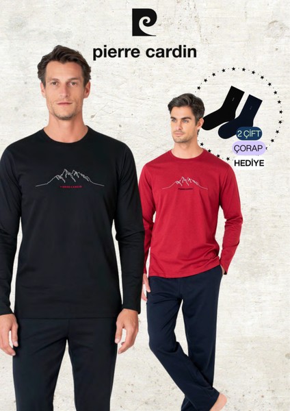 Erkek Giyim %100 Pamuk Uzun Kollu Bordo & Siyah Iki Adet Pijama Takımı L1.PC.6101.002