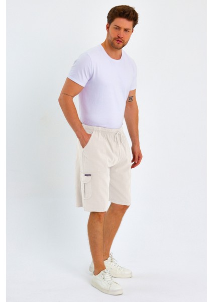 Yazlık Keten Görünümlü Kargo Cep Lastikli, Bol Kesim Toprak Renk Şort 201-16 fiyatları
