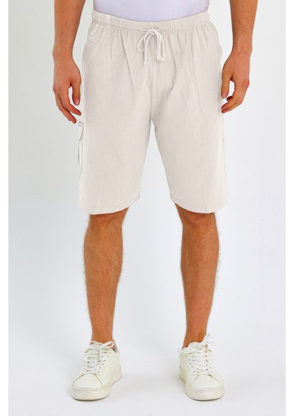 Yazlık Keten Görünümlü Kargo Cep Lastikli, Bol Kesim Toprak Renk Şort 201-16 modelleri