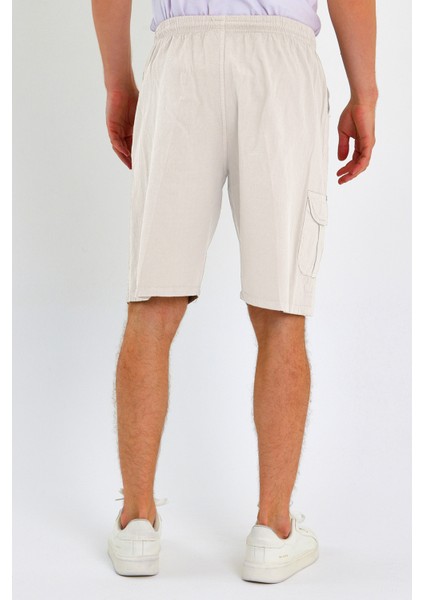 Yazlık Keten Görünümlü Kargo Cep Lastikli, Bol Kesim Toprak Renk Şort 201-16 fırsatları