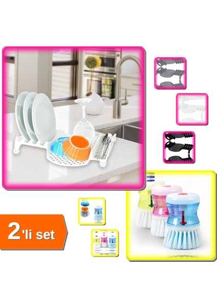 Deterjan Hazneli Bulaşık Fırçası + Multi Bulaşıklık - 2li Set ABC456
