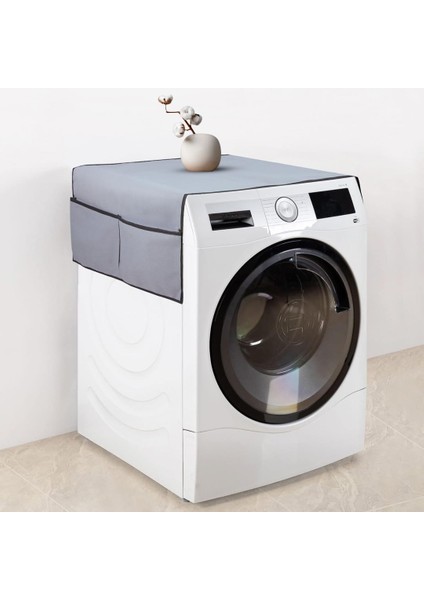 Çamaşır Makinesi Örtü 4 Cepli Düzenleyici Organizer Su Geçirmez Örtü (Gri)