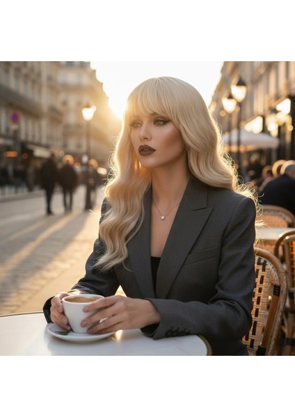 Dalgalı Kısa Perçemli Fiber Sentetik Peruk - Platin