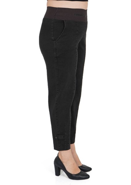 Büyük Beden Kadın Mom Model Lastikli Yüksek Bel Pamuk Kot Pantolon modelleri