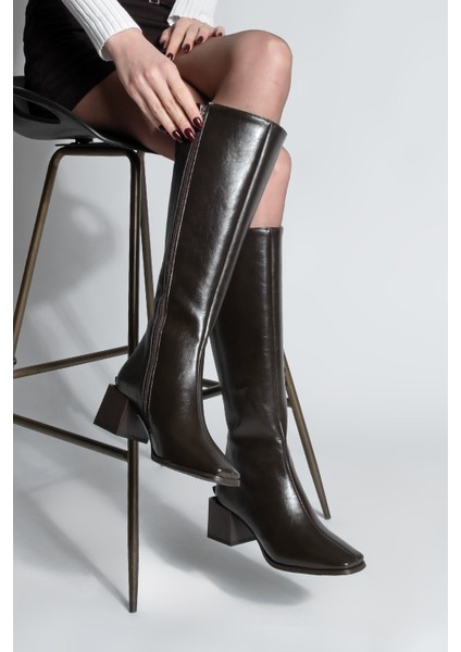 Kadın Küt Burun Fermuarlı Kalın Topuklu Çizme Lusso Kahve fiyatları