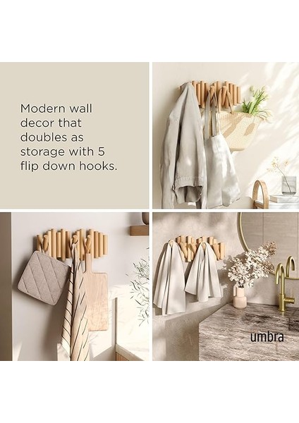 Picket 5 Gardırop Askısı, Gardırop Çubuğu ve Modern Duvar Dekoasyonu Cilalı Çam Ağacından Doğal fırsatları