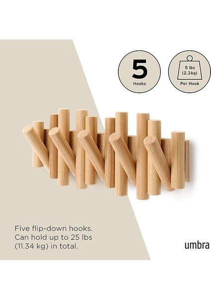 Picket 5 Gardırop Askısı, Gardırop Çubuğu ve Modern Duvar Dekoasyonu Cilalı Çam Ağacından Doğal indirimleri