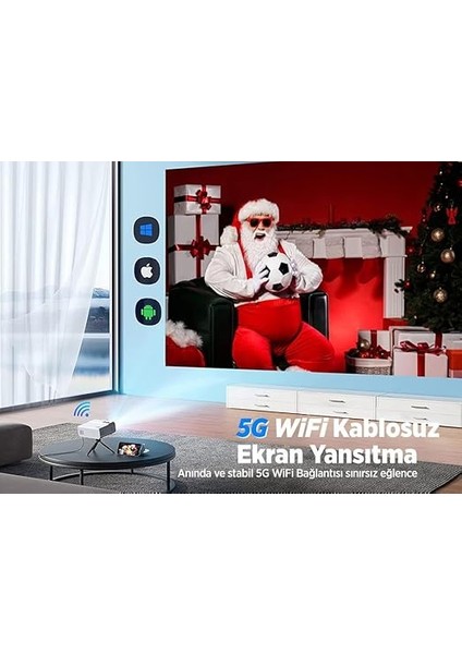 Sunspark 500W 5g Wi-Fi + 5.1 Bluetooth 1080P Destekli Projeksiyon Cihazi - LCD LED - 240 Inç Yansitma - Dahili Hoparlör - Tv Stick/ps5/hdmı/usb/vga/av modelleri