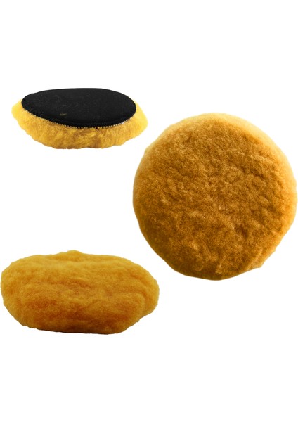 Sarı Renk (3 Adet) Orta Sert Koyun Kuzu Postu Pedi Ø 125 mm Pasta Cila Polisaj Cırt Tabanlı Yün indirimleri