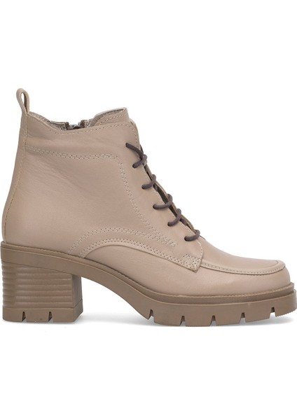Elit Alvarine Kadın Hakiki Deri Topuklu Bot Bej