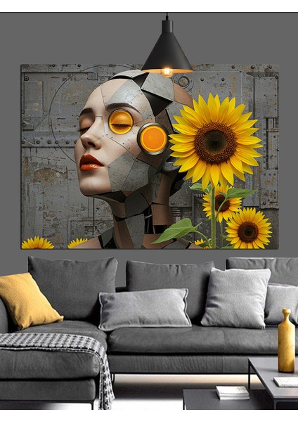 Ayçiçekli Altın Yüzlü Kadın Dekoratif Kanvas - Mdf Ahşap Tablo modelleri