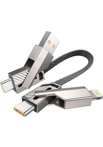 4in1 65W Usb-Type C ve Lightning Örgülü Şarj ve Data Kablosu