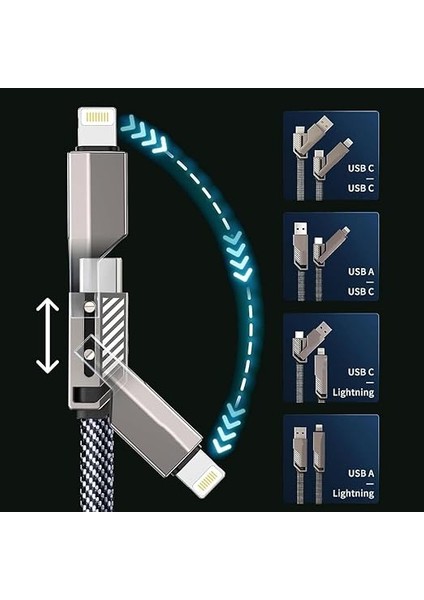 4in1 65W Usb-Type C ve Lightning Örgülü Şarj ve Data Kablosu fiyatları