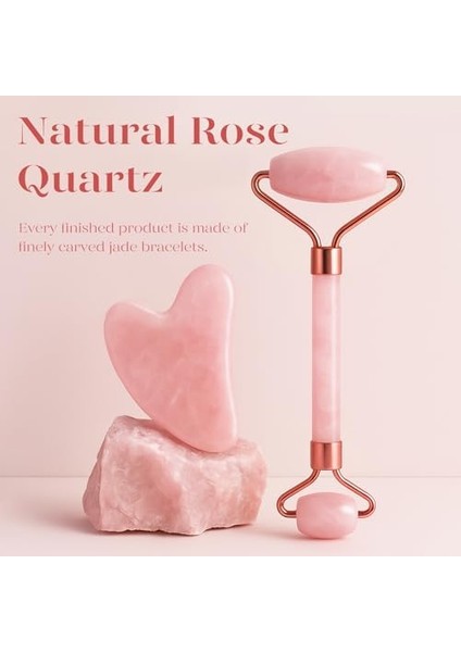Baımeı Çift Taraflı Cilt Masaj Aleti Rose Quartz Roller & Gua Sha Set Kutusu ve Kesesi ile fiyatları
