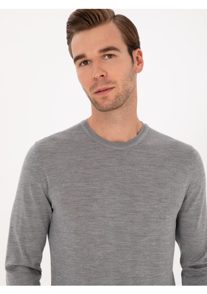 Erkek Gri Slim Fit Kaşmir İpek Karışımlı Bisiklet Yaka Triko Kazak 50316307-VR024 fiyatları