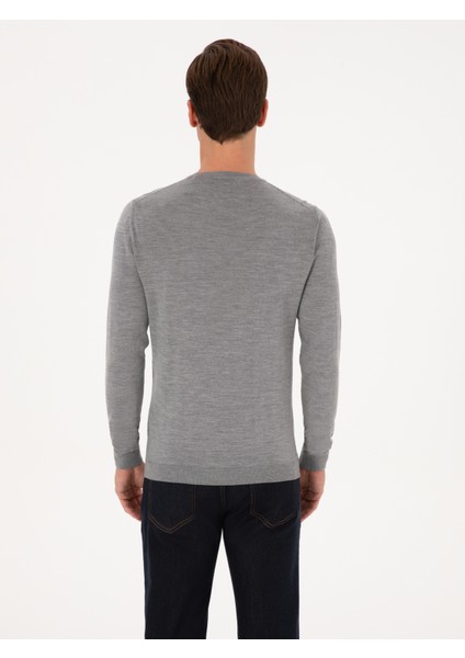 Erkek Gri Slim Fit Kaşmir İpek Karışımlı Bisiklet Yaka Triko Kazak 50316307-VR024 indirimleri