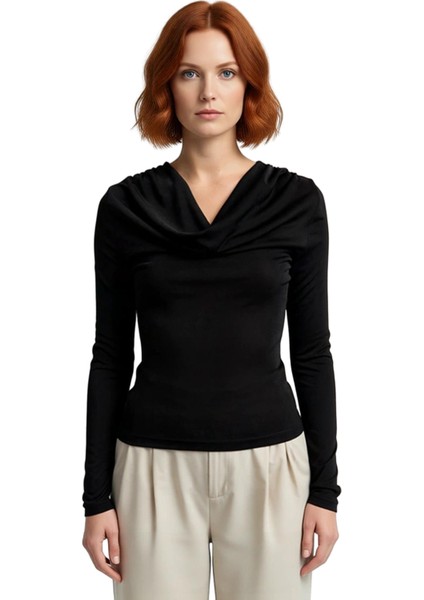 Stil Kadın Vücuda Oturan Esnek Kol Buzzy Bluz Regular Örme Slim Kalıp