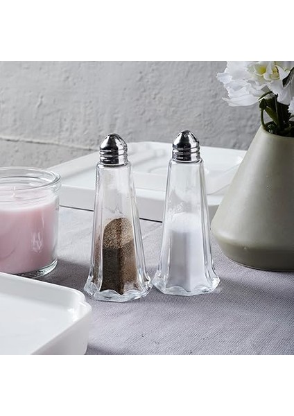 15332 2'li Cam Gövdeli Metal Krom Kapaklı Tuzluk Biberlik - Baharatlık Karabiberlik Seti - 50 ml modelleri
