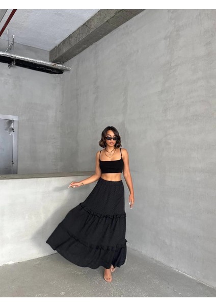 Fırfırlı Brodeli Astarlı Uzun Etek Siyah S255047 fiyatları