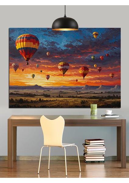 Balonların Uçuşu Günbatımı Dekoratif Kanvas - Mdf Ahşap Tablo